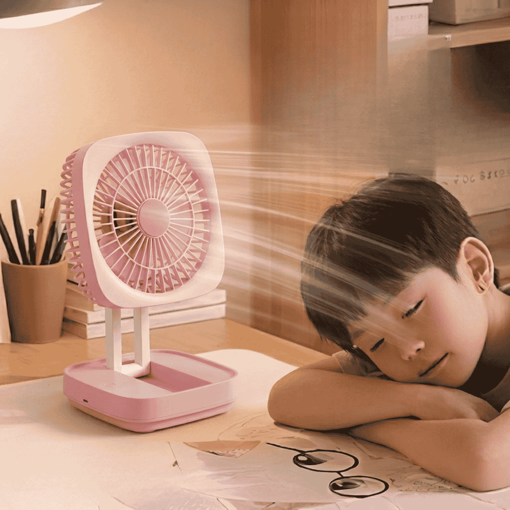 Rechargeable Soft Light Desktop Silent Foldable Electric Table Fan (JK-F666)pink